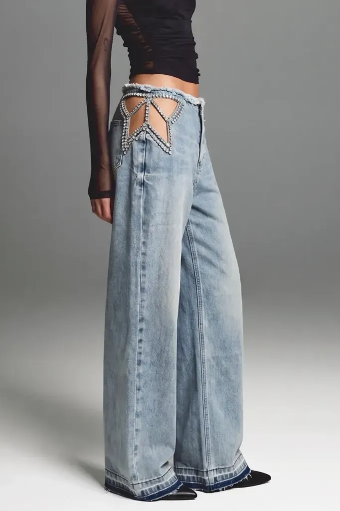 Blue Mid Rise Wide Leg Jeans - Image 1