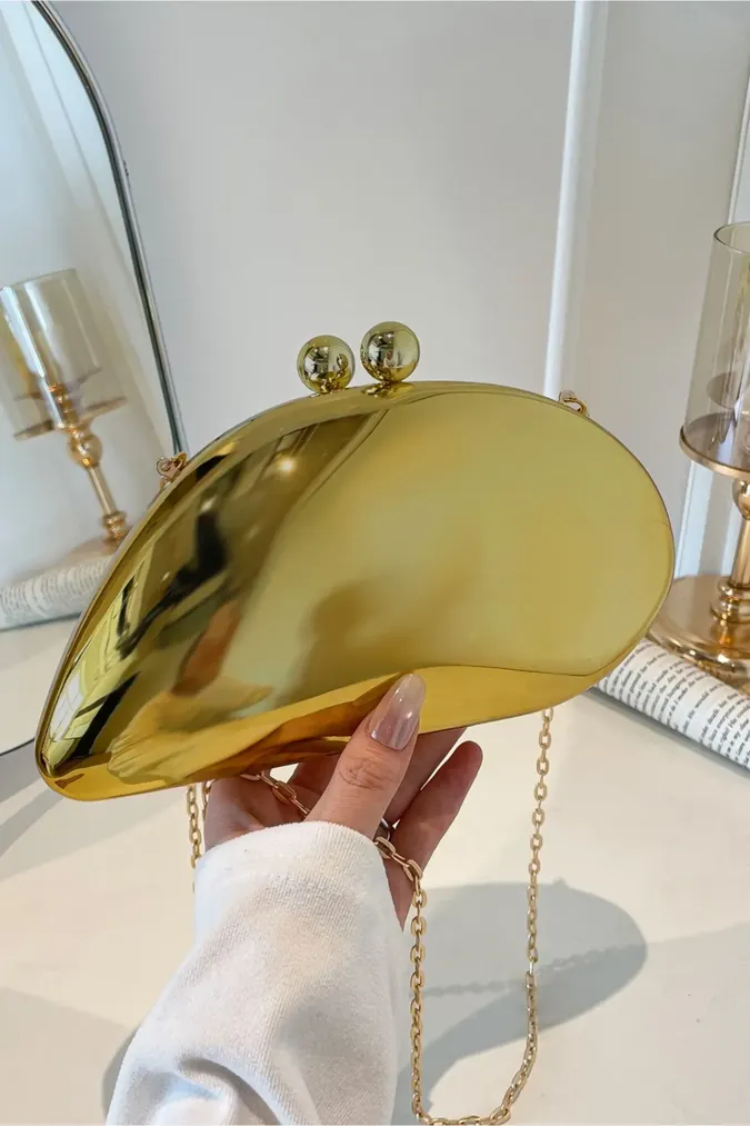 Gold Metallic Solid Shoulder Bag - Image 1