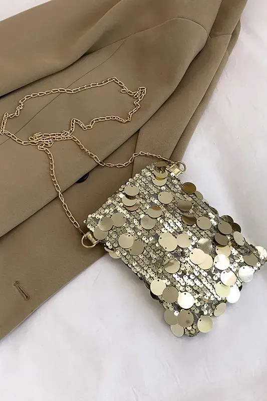 Champagne Metallic Sequin Satchel Bag - Image 1