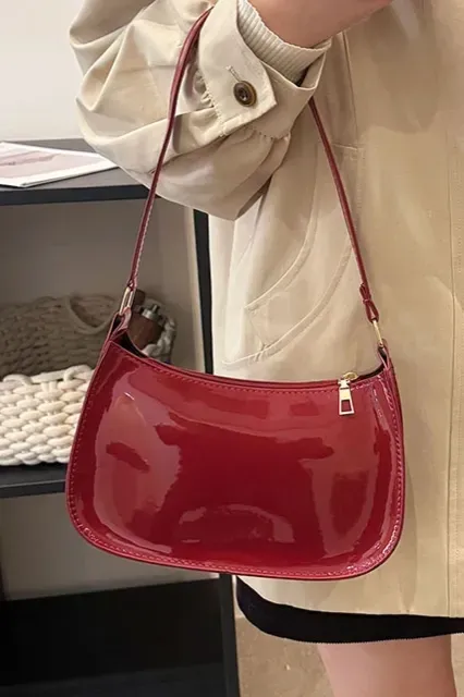 Wine Solid Pu Shoulder Bag - Image 1