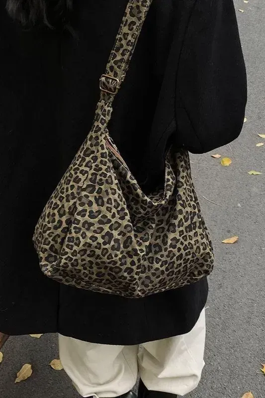 Dark Brown Leopard Print Shoulder Bag - Image 1
