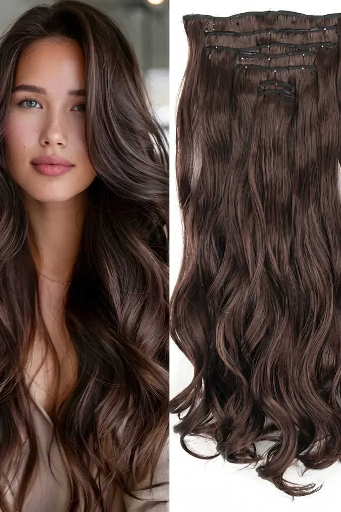 Dark Brown Clip-On Hair Extension - Image 1