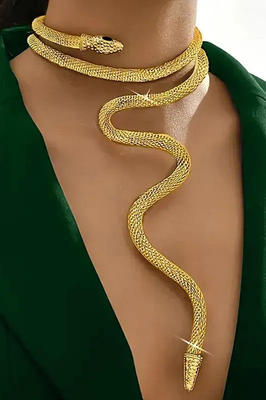 Golden Snake Statement Necklace - Image 1