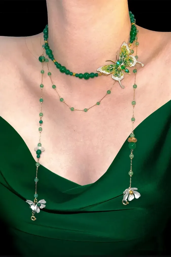 Green Butterly Beaded Necklace - Image 1
