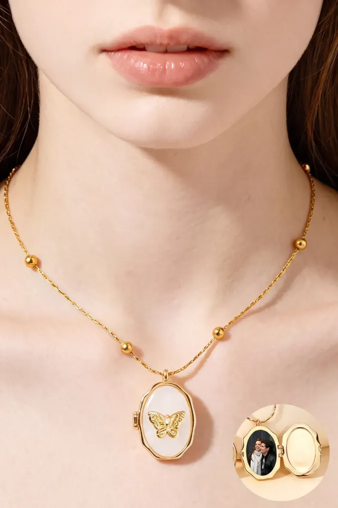 Golden Butterfly Locket Necklace - Image 1