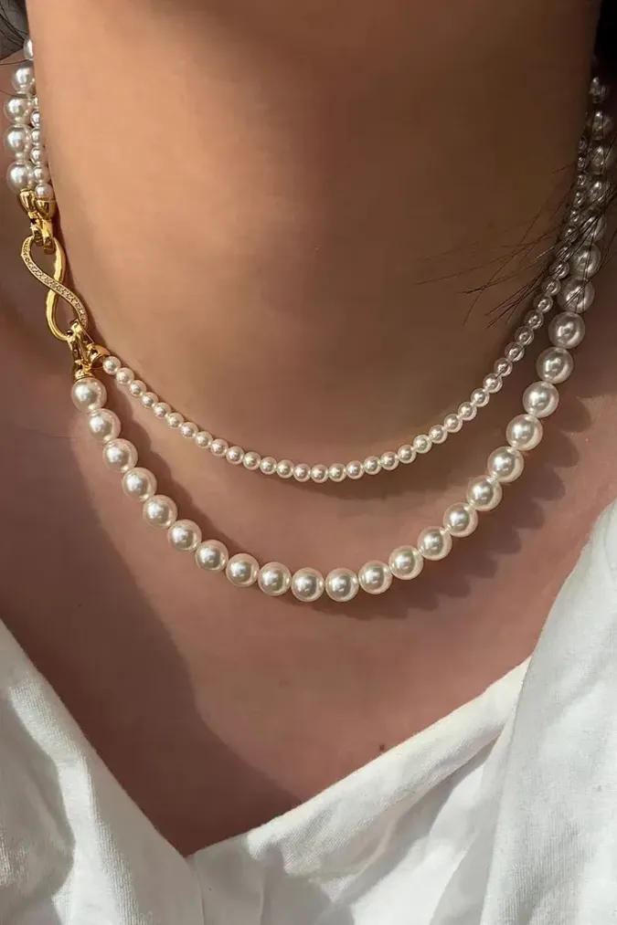 White Pearl Layered Necklace - Image 1