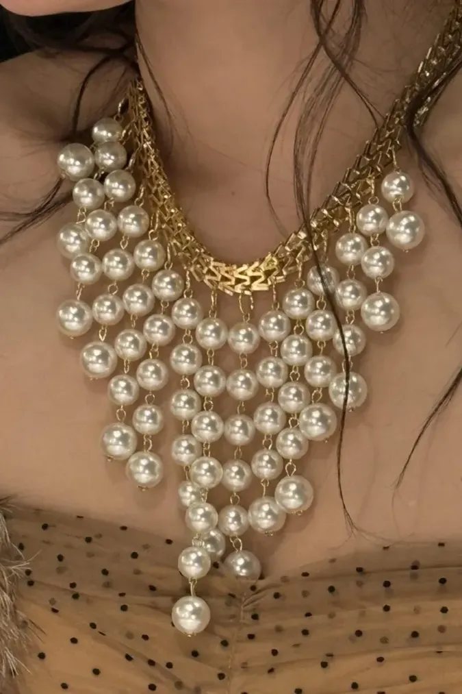 Golden Pearl Layered Necklace - Image 1