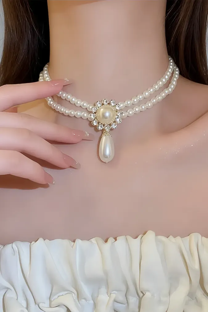 White Pearl Layered Necklace - Image 1