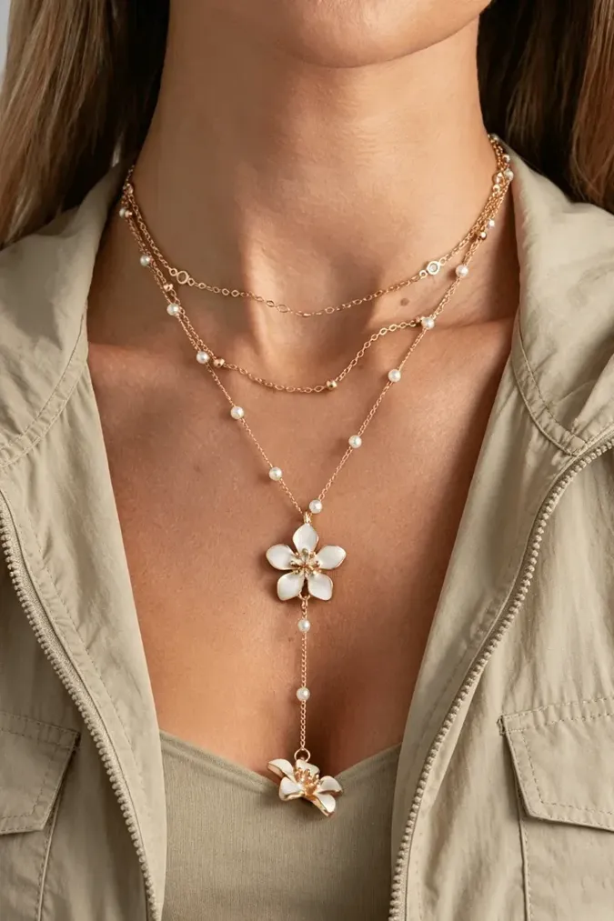 Golden Floral Set Of 3 Necklaces - Image 1
