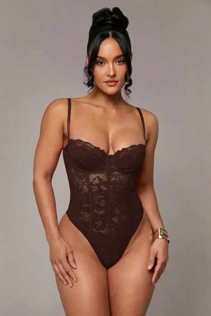 Dark Brown Lace Sweetheart Baydoll - Image 1