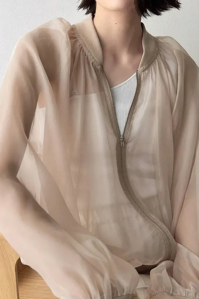 Beige Oversized Zip Collar Jacket - Image 1