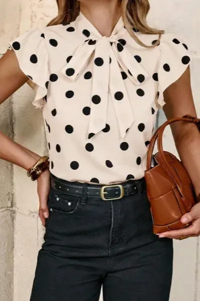 Beige Polka Dot Tie-Up Top - Image 1