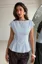 Light Blue Striped Pleated Tops