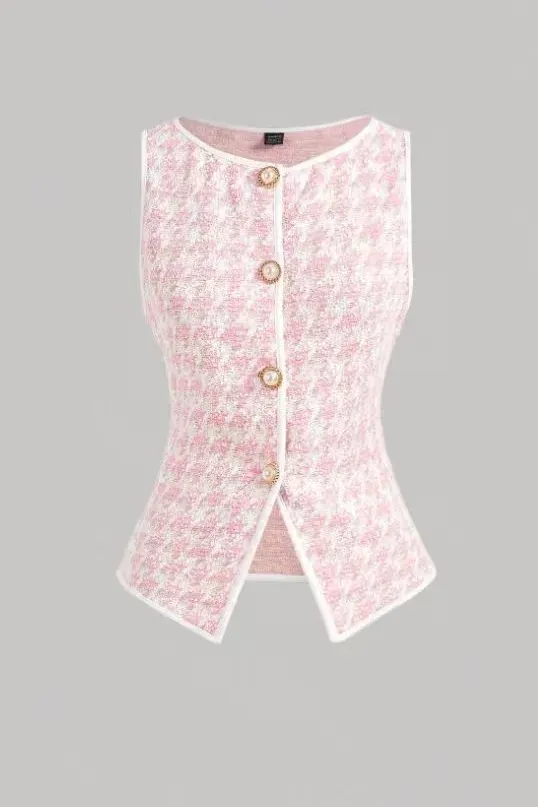 Light Pink Houndstooth Fitted Top - Image 1