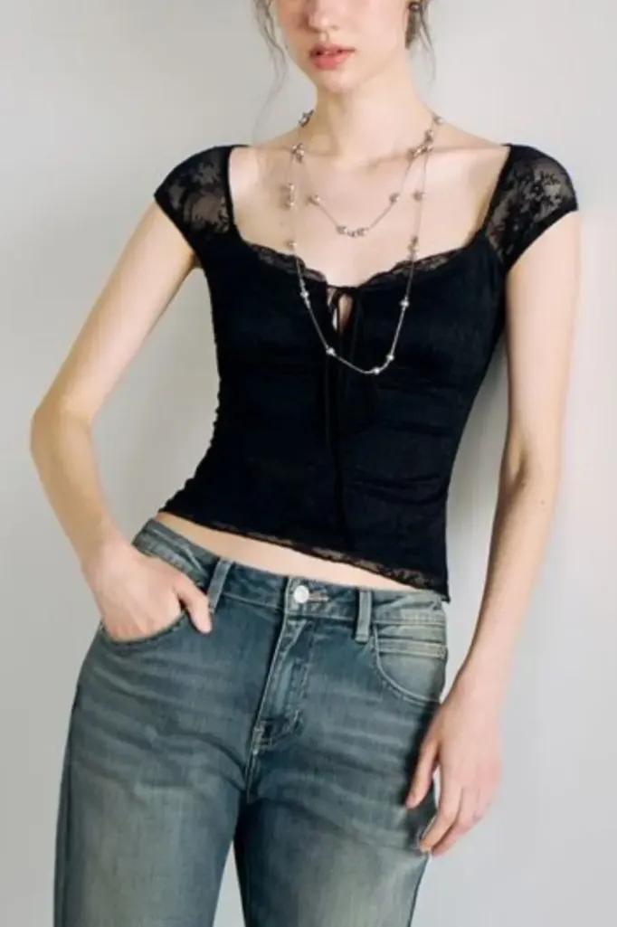 Black Lace Crop Top - Image 1