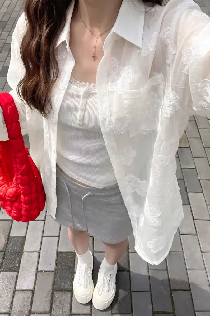 White Floral Buttoned Shirt - Image 1