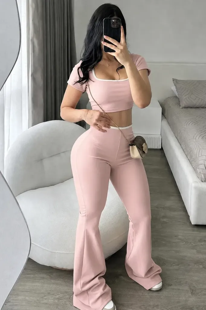 Light Pink Square Neck Co-Ord Set - Image 1