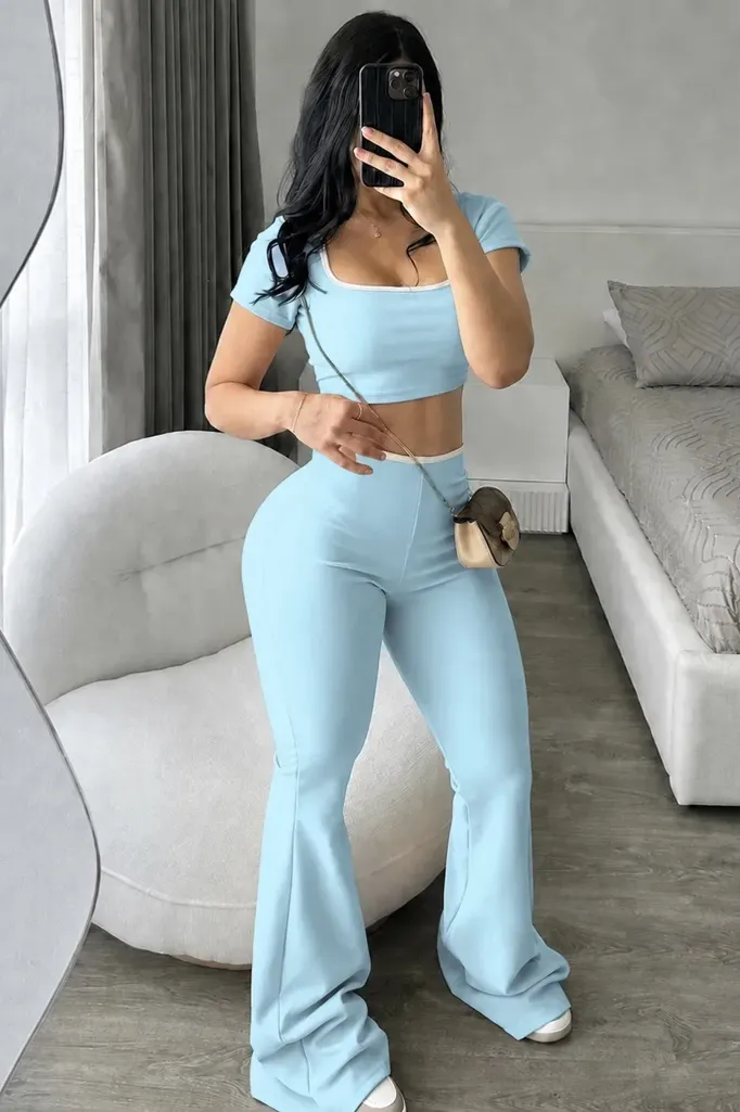 Light Blue Square Neck Co-Ord Set - Image 1