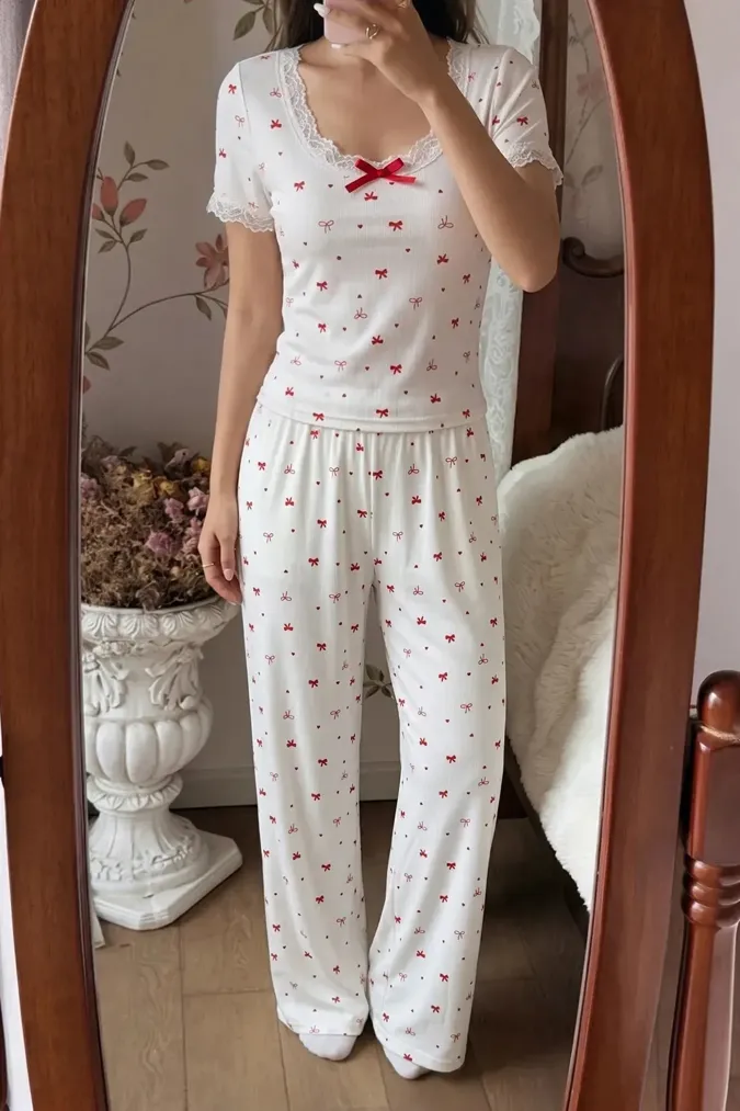 White Bow Print Co-Ord Set - Image 1