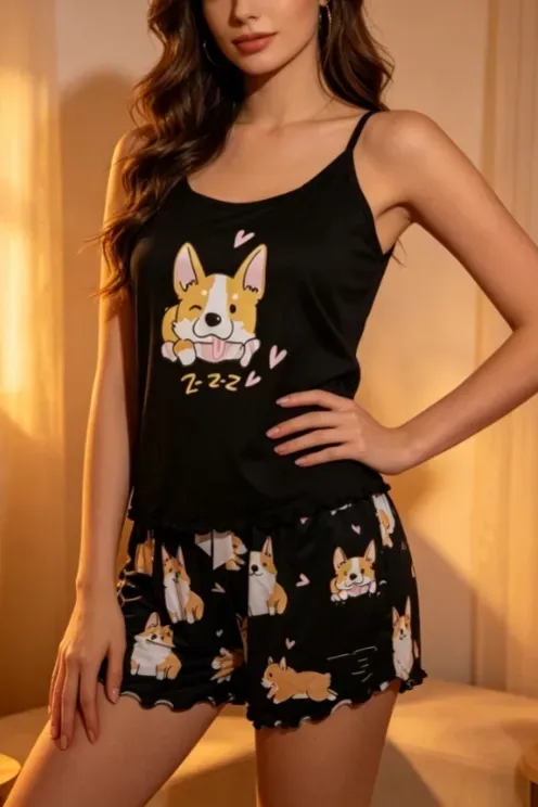 Black Graphic Ruffled Co-Ord Set - Image 1