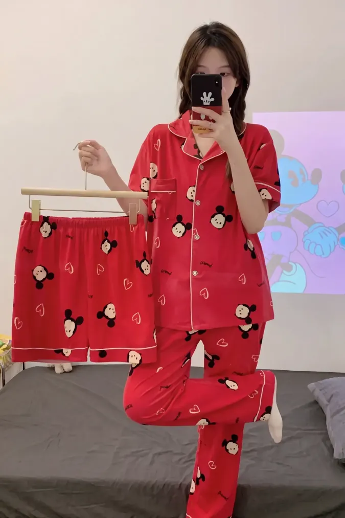 Red Printed Set Of 3 Co-Ord Set - Image 1