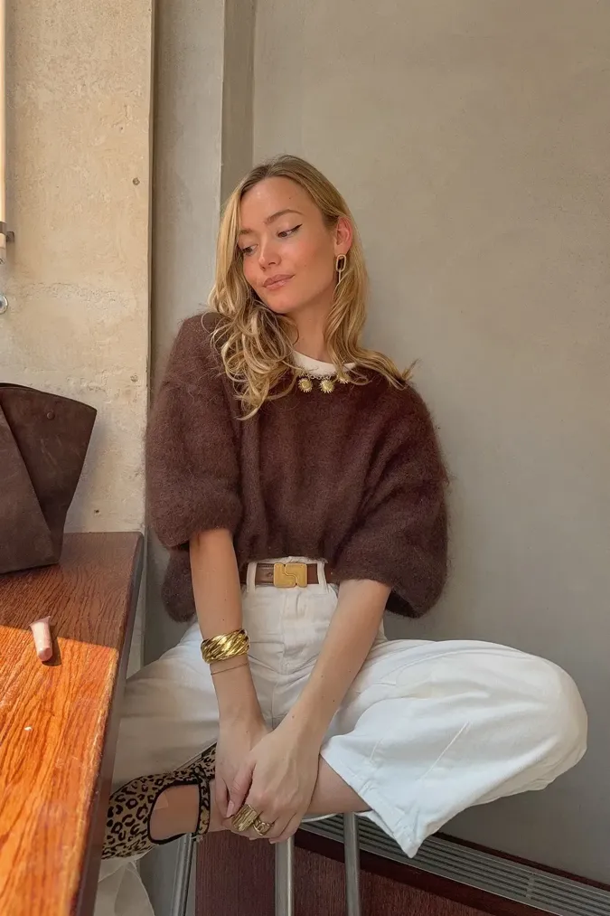 Dark Brown Solid Oversized Sweater - Image 1