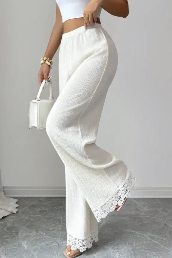 White Lace Insert Trousers - Image 1