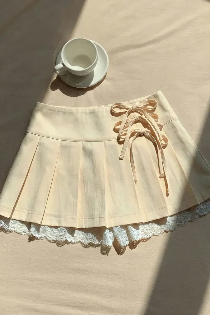 Peach Lace Pleated Tennis Skirt - Image 1