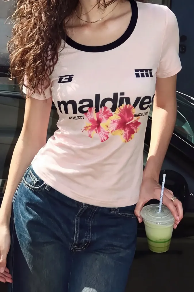 Light Pink Floral Graphic T-Shirt - Image 1