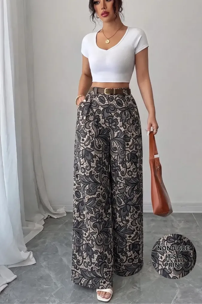 Black Floral Printed Mid Rise Trousers - Image 1