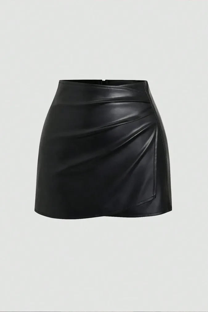 Black Draped Pu Mini Skirt - Image 1