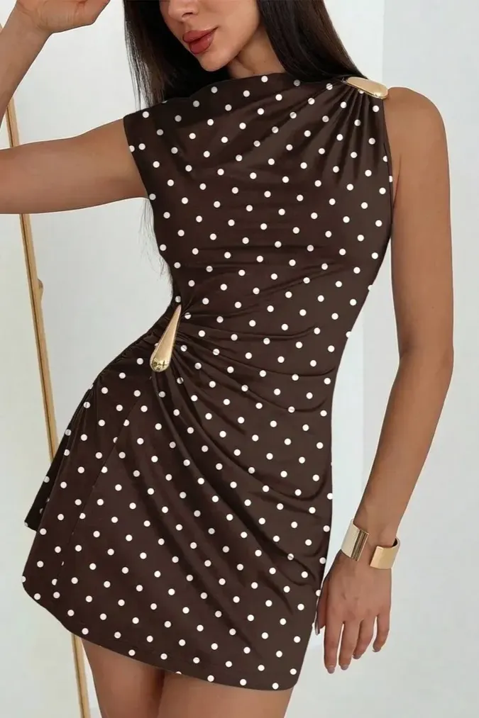 Dark Brown Floral Wrap Mini Dress - Image 1