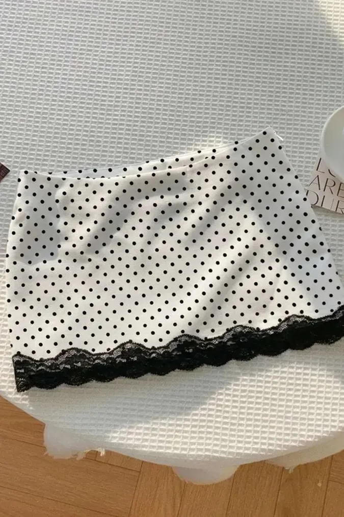White Polka Dot Lace Mini Skirt - Image 1