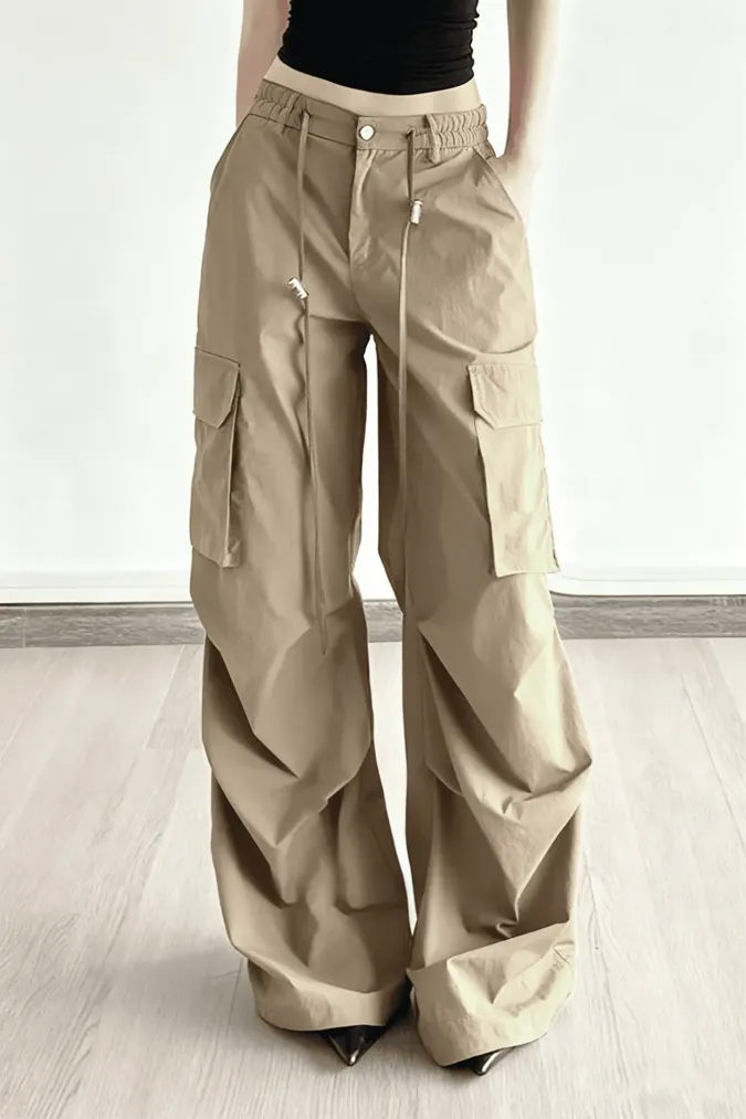 Beige Mid-Rise Cargo Pants - Image 1