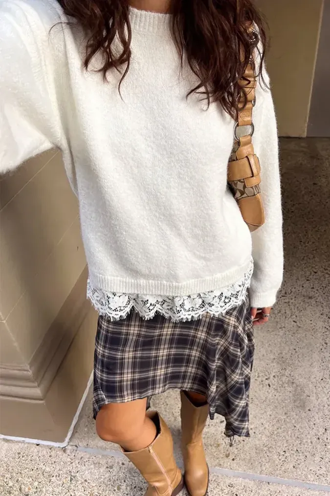 White Layered Lace Sweater - Image 1