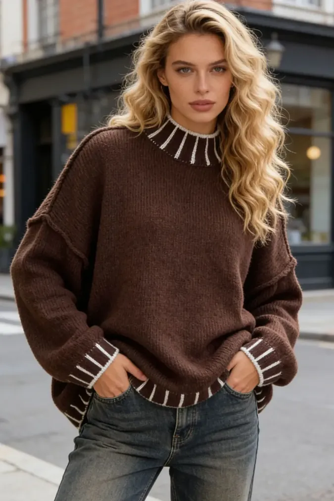 Dark Brown Turtleneck Sweater - Image 1