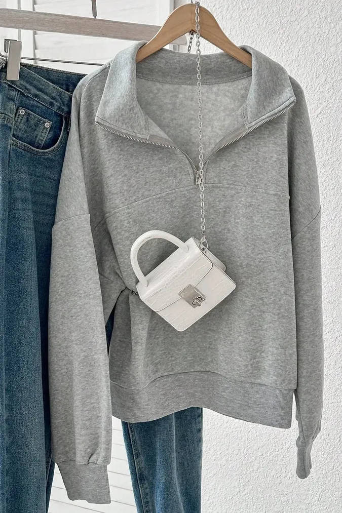 Grey Oversized Zip Sweatshirt - Image 1