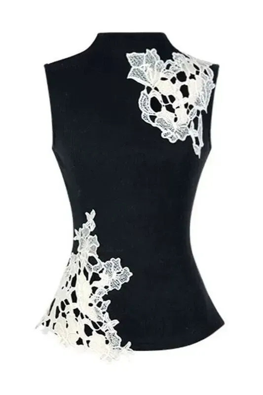 Black Lace High-Neck Top - Image 1