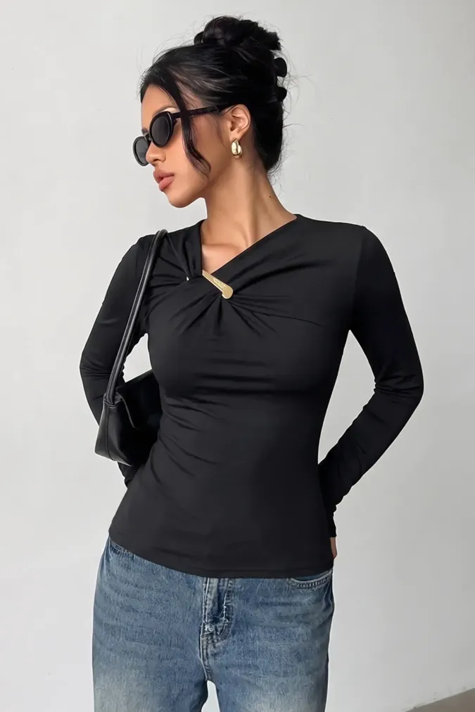 Black Knot Ruched Top - Image 1
