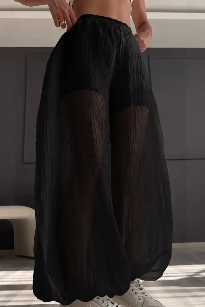 Black Solid High-Rise Pants - Image 1
