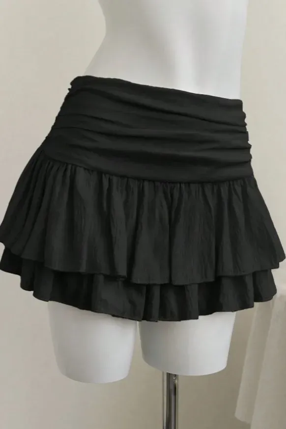 Black Solid High Rise Mini Skirt - Image 1