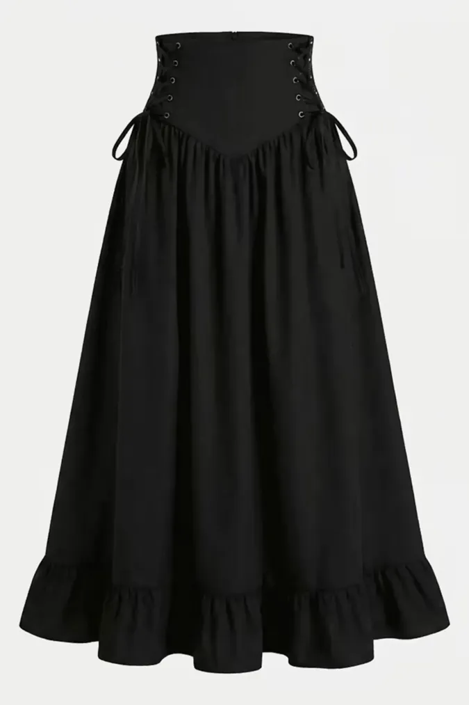 Black Solid High Rise Maxi Skirt - Image 1