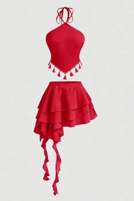Red Halter Neck Co-Ord Set - Image 1