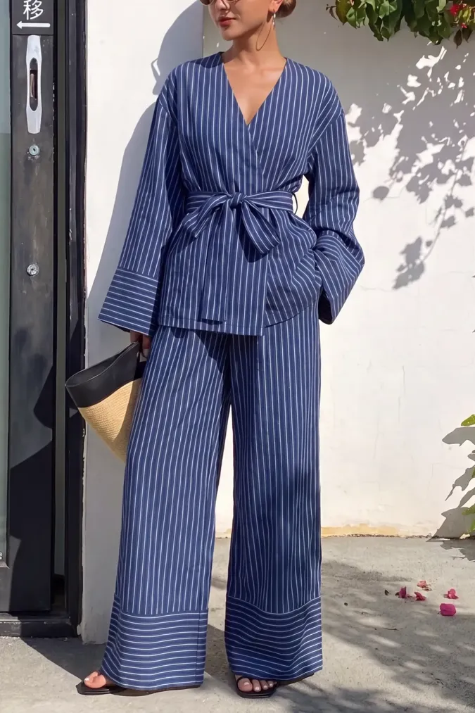 Dark Blue Striped Co-Ord Set - Image 1