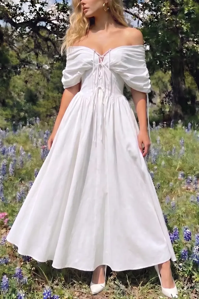 White Off-Shoulder Maxi Dress - Image 1