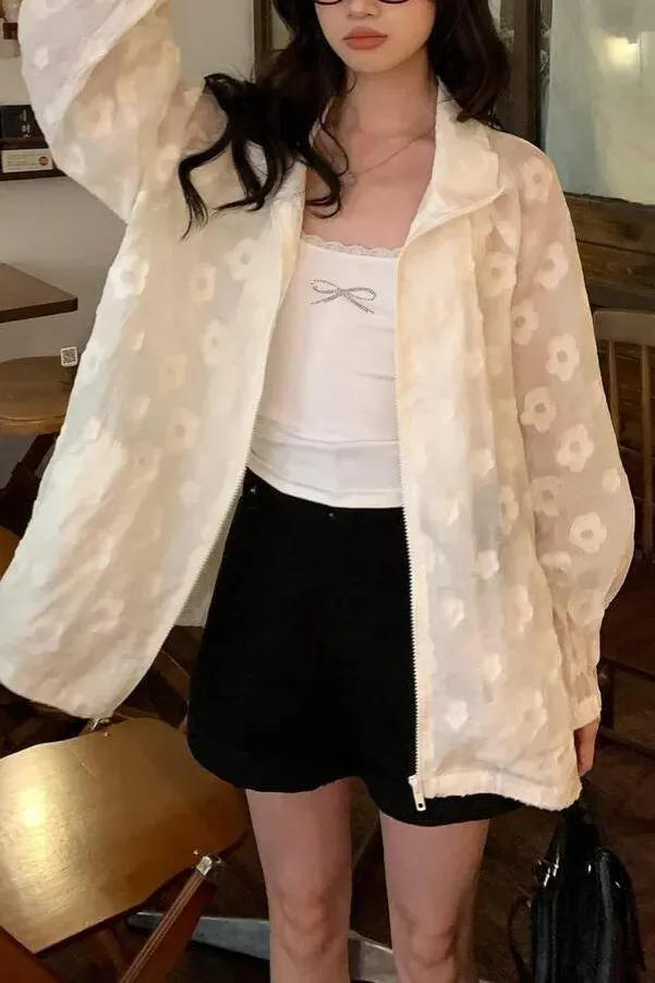 Cream Oversized Floral Jacket - Image 1