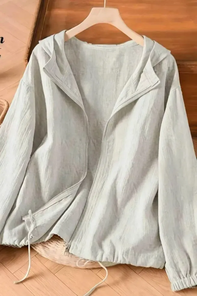 Light Grey Solid Zipper Jacket - Image 1