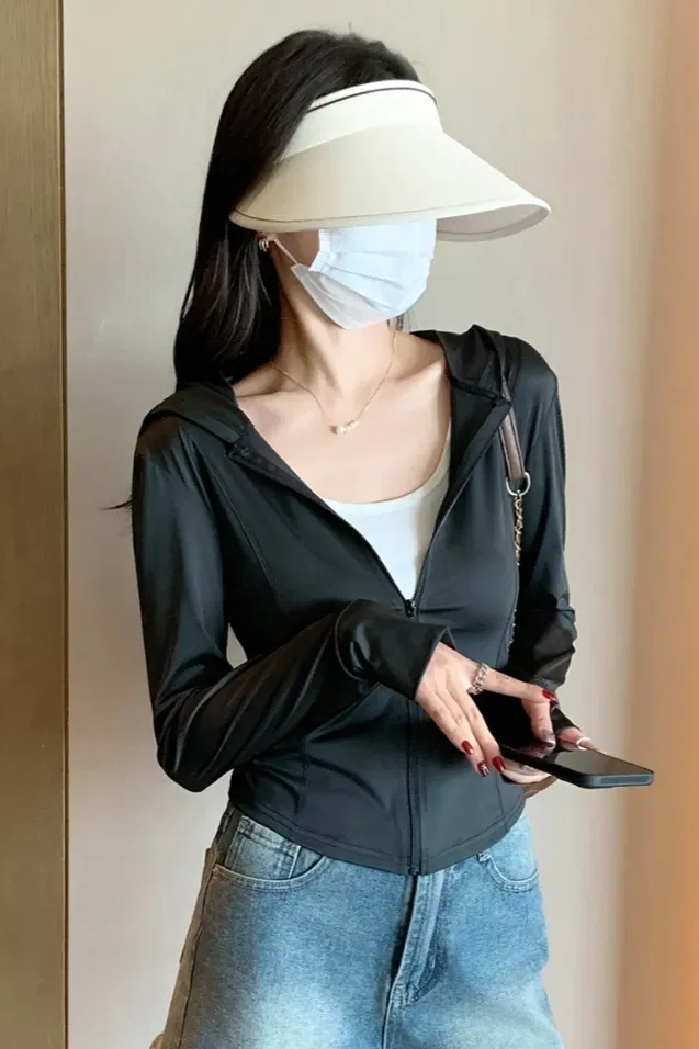 Black Pink Hooded Zip-Collar Jacket - Image 1