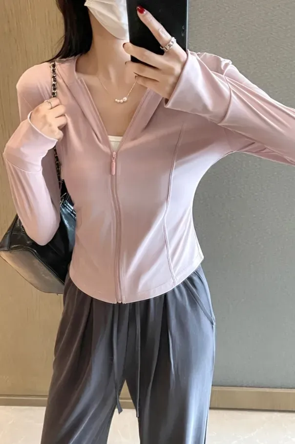 Light Pink Hooded Zip-Collar Jacket - Image 1