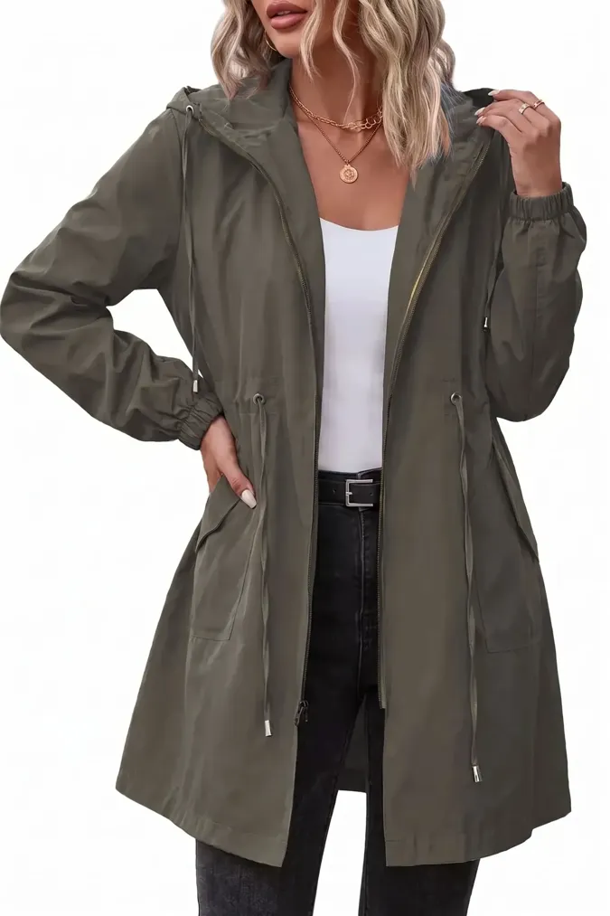 Olive Green Solid Zipper Jacket - Image 1